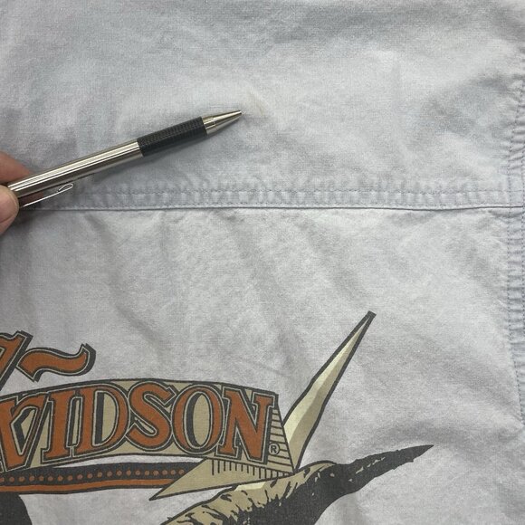 Vintage Harley Davidson Denim Shirt Mens XL Graphic Short Sleeve Button Up Eagle - Picture 8 of 11
